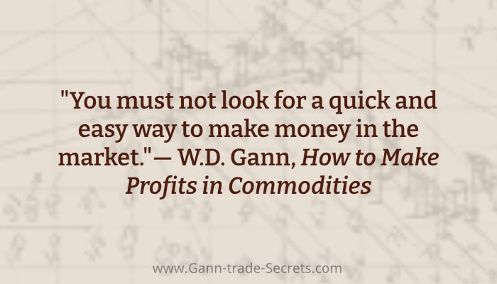 W.D. Gann quote on quick money in the markets: You must not look for a quick and easy way to make money in the market